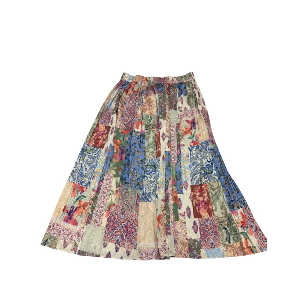 Beautiful Multi-Color Patchwork Semipleated Midi Skirt
